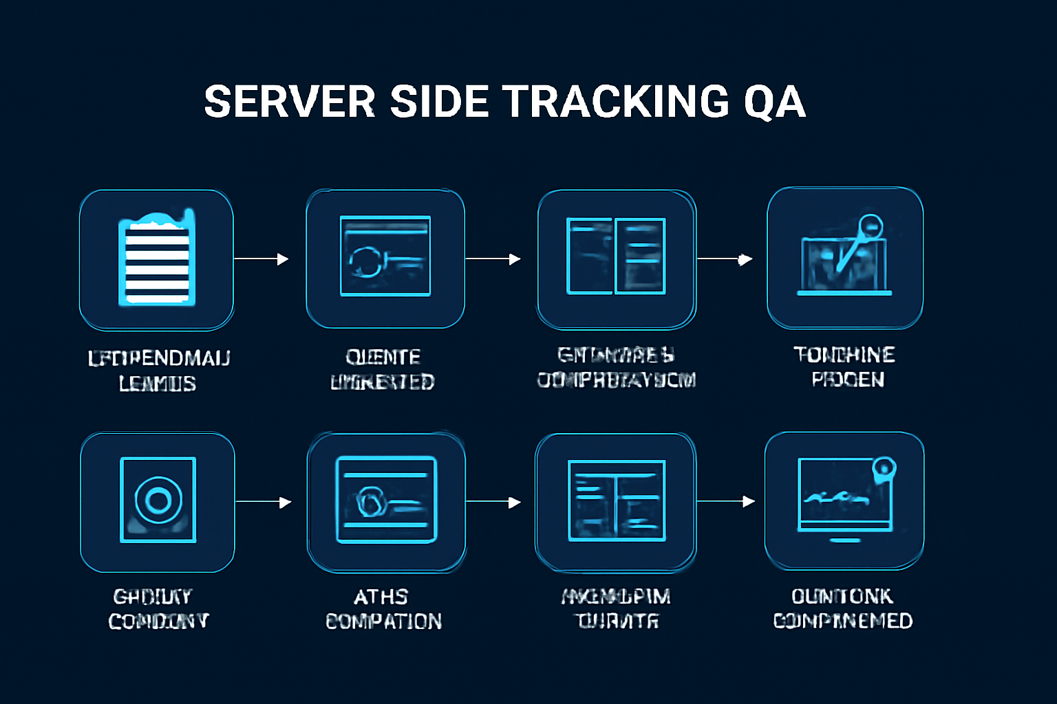 Workflow illustration of server-side tracking QA implementation steps for e-commerce conversion events